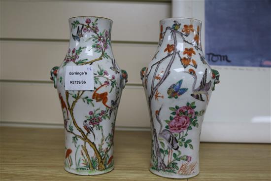 A pair of 19th century Chinese famille rose vases height 20cm